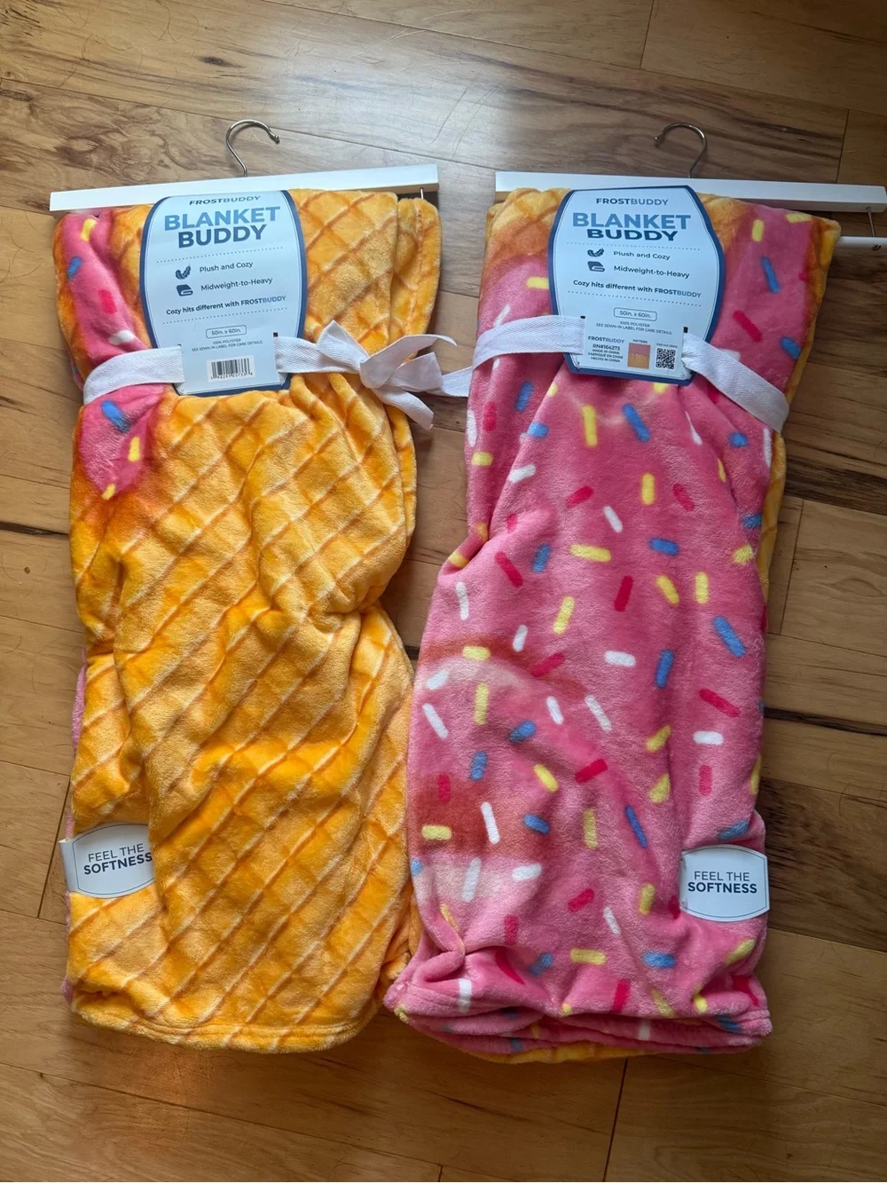 Blanket Buddy Plush Throw - Pink Sprinkle & Yellow Waffle Designs